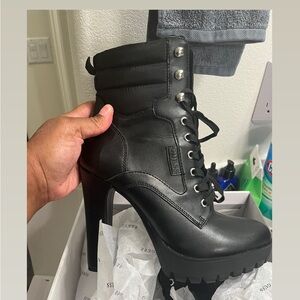 G by Guess Black Lace-Up Heeled Boots